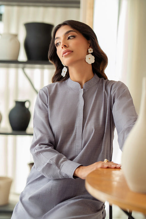 Azure Stormy Sky – Blueish Grey Designer 2-Piece Stitched Set in Premium Blended Fabric