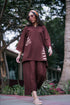 Azure Cinnamon Storm β Deep Maroon Matching Set with Fold Flair Trousers
