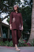 Azure Cinnamon Storm β Deep Maroon Matching Set with Fold Flair Trousers