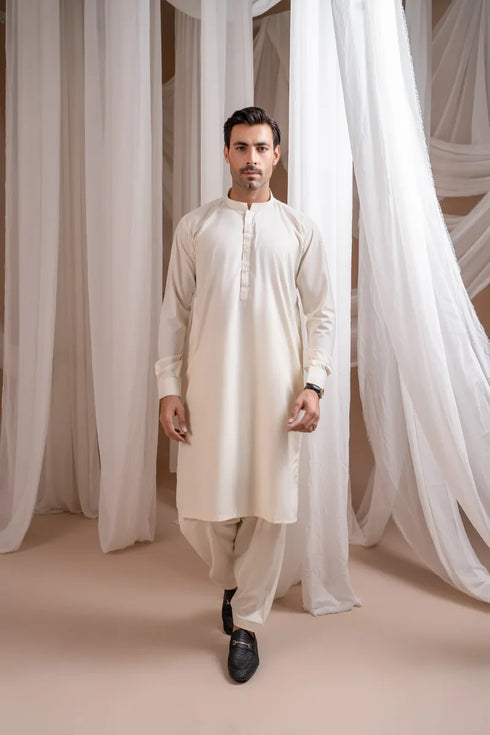 Muraqsh - Bosky White Plain Kurta Shalwar β Men | Ready-to-Wear