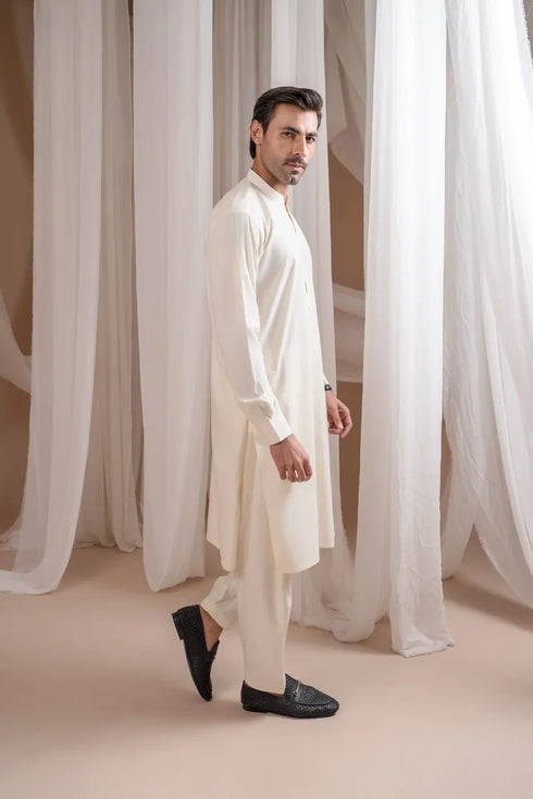 Muraqsh - Bosky White Plain Kurta Shalwar β Men | Ready-to-Wear
