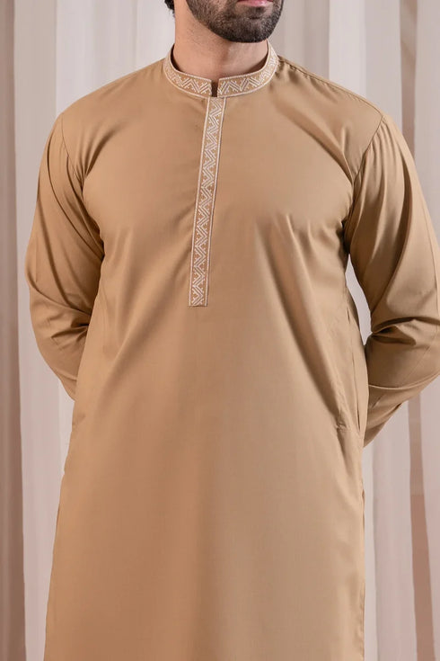 Muraqsh - Formal Camel Kurta Shalwar Embroidered – Men | Ready to Wear