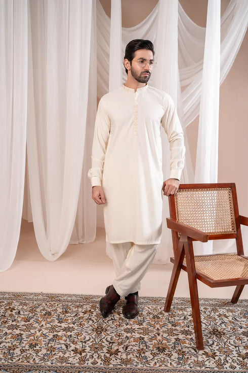 Muraqsh - Formal Bosky White Kurta Shalwar Embroidered β Men | Ready to Wear