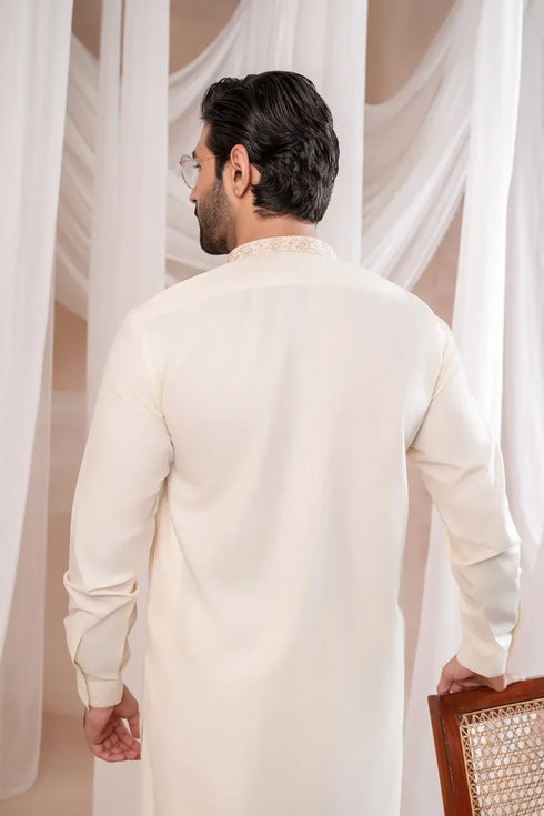 Muraqsh - Formal Bosky White Kurta Shalwar Embroidered β Men | Ready to Wear