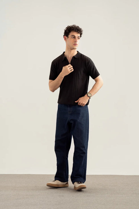 Muraqsh Drop Needle Zipper Knitted Polo - Men