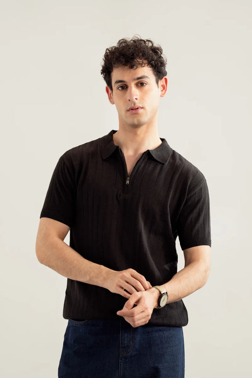 Muraqsh Drop Needle Zipper Knitted Polo - Men