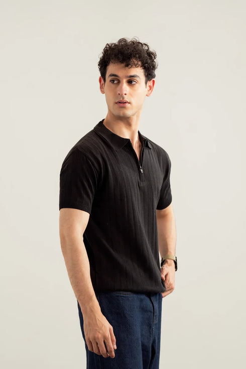 Muraqsh Drop Needle Zipper Knitted Polo - Men