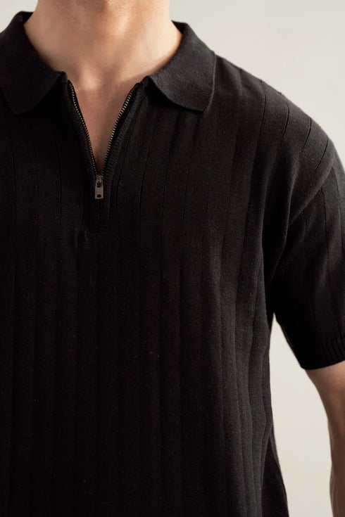Muraqsh Drop Needle Zipper Knitted Polo - Men