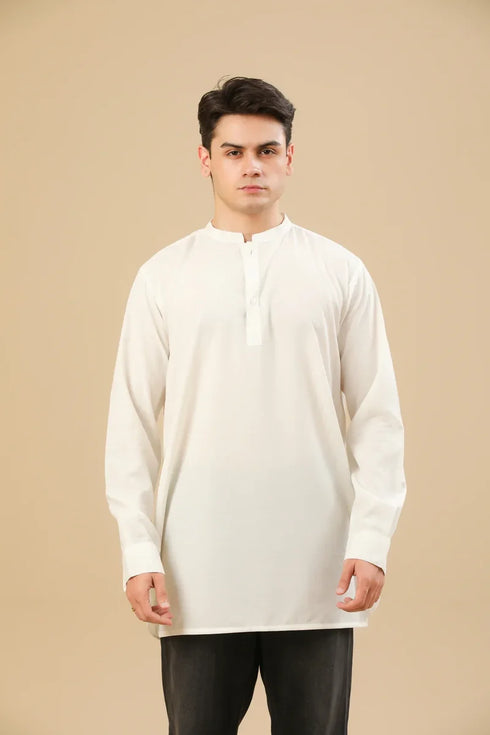Muraqsh Off White Textured Short Kurta – Men | Ready-to-Wear