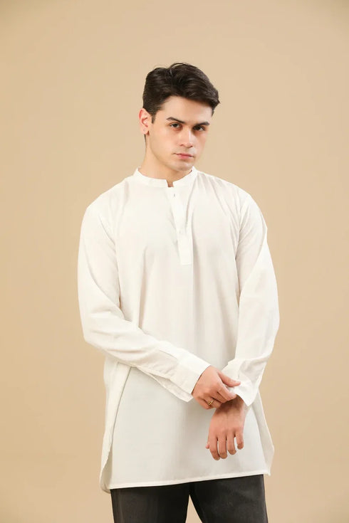 Muraqsh Off White Textured Short Kurta – Men | Ready-to-Wear