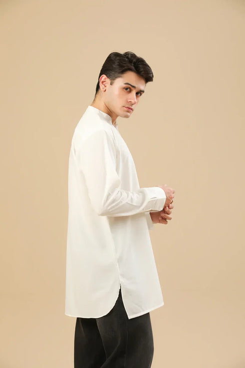 Muraqsh Off White Textured Short Kurta – Men | Ready-to-Wear