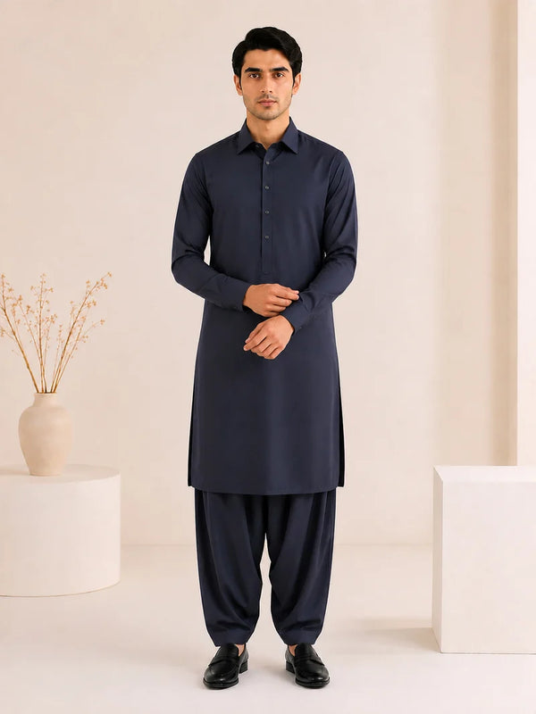 Muraqsh β Navy Blue French Collar Kameez Shalwar β Men | Ready to Wear