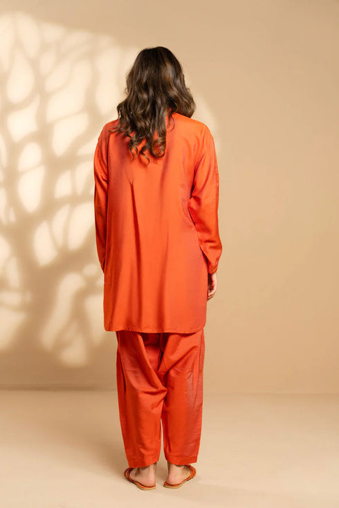 Alkaram Ready-to-Wear Shirt & Shalwar – Stitched Orange Women’s Outfit